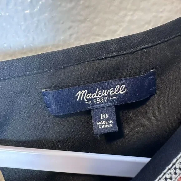 Madewell Women's Size 10 Dress Starflower Embroidered Black 100% Silk - Picture 3 of 13